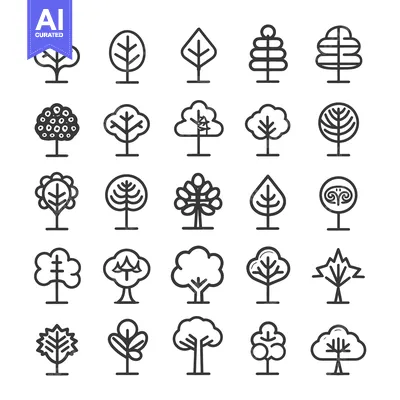 Aset premium populer: Collection of 25 Tree Icons in Outline Style