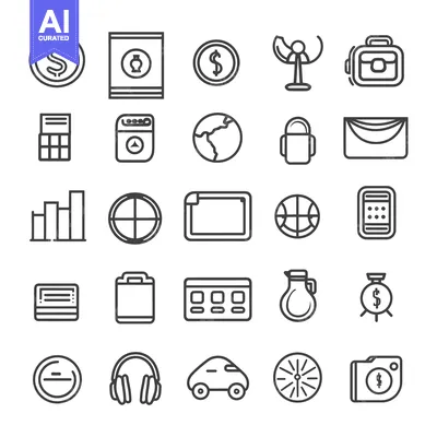 Aset premium populer: Collection of 28 Diverse Outline Icons for Business and Finance