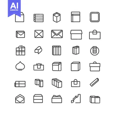 Collection of 28 Line Drawings of Boxes and Envelopes