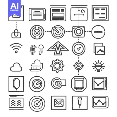 Aset desain premium: Collection of 28 Line Icons Relating to Business and Technology