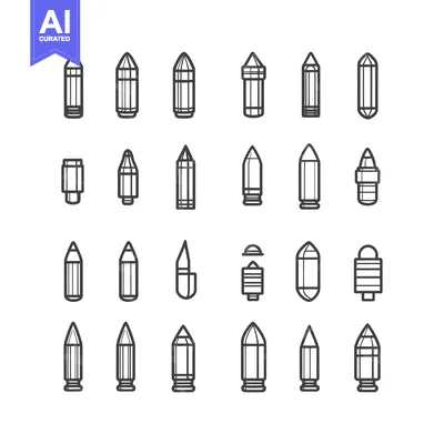 Aset premium populer: Collection of 28 Outline Illustrations of Different Shaped Pencils