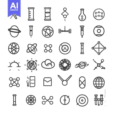 Collection of 36 Outline Icons Related to Science, Technology, and Dat