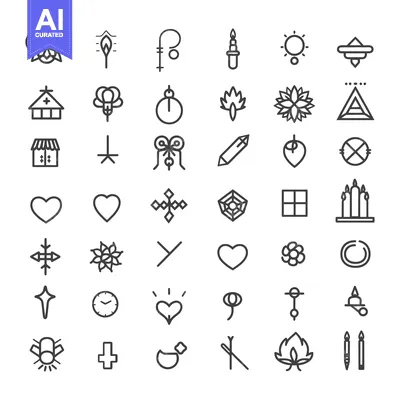 Aset desain premium: Collection of 48 Line Art Tattoo Designs