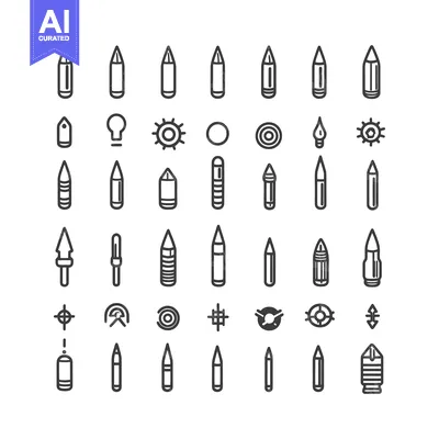 Aset premium populer: Collection of 48 Pencil and Pen Icons in Black and White