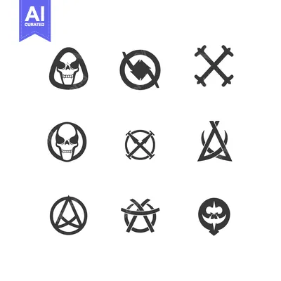 Premium design asset: Collection of abstract and skull-themed logos and icons in black and w
