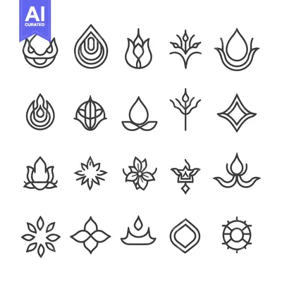 Premium design asset: Collection of Abstract Flower and Drop Icons in Line Art Style