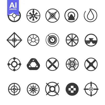 Aset desain premium: Collection of Abstract Geometric Circular Icons with Targets, Crosses,