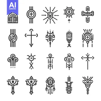 Aset desain premium: Collection of Abstract Geometric Line Art Symbols