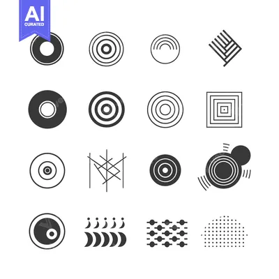 Aset desain premium: Collection of Abstract Geometric Shapes with Circles, Lines, and Dots
