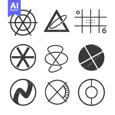 Aset desain premium: Collection of Abstract Geometric Shapes with Lines and Circles