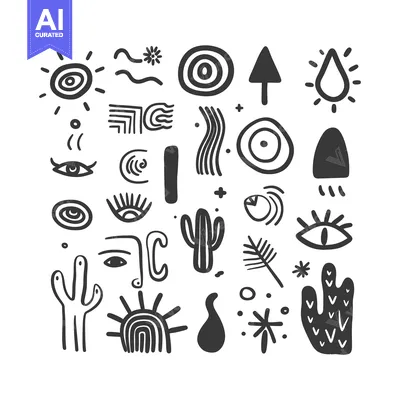 Aset desain premium: Collection of Abstract Hand-Drawn Shapes and Symbols