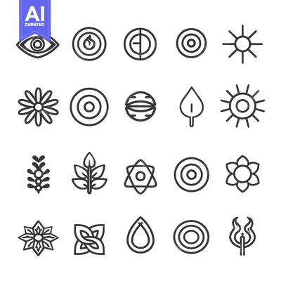 Aset desain premium: Collection of Abstract Line Art Icons with Geometric Shapes and Nature