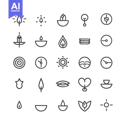 Aset desain premium: Collection of Abstract Line Art Icons with Natural and Geometric Eleme