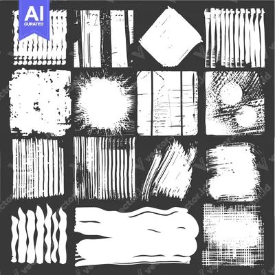 Aset desain premium: Collection of Abstract White Brush Stroke Shapes on a Black Background