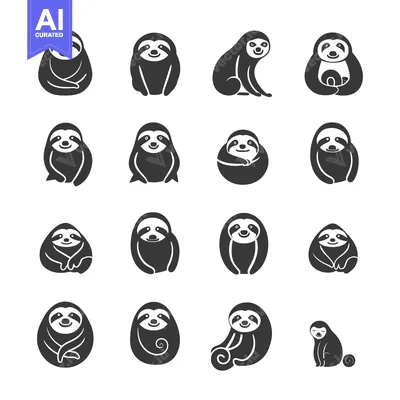 Aset desain premium: Collection of Adorable Sloth Illustrations in Various Poses