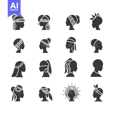 Premium design asset: Collection of African Woman's Head Silhouettes with Different Hairstyl