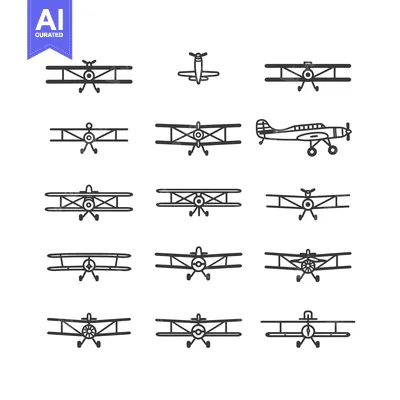 Aset desain premium: Collection of Airplane Line Drawings with Different Designs and Perspe