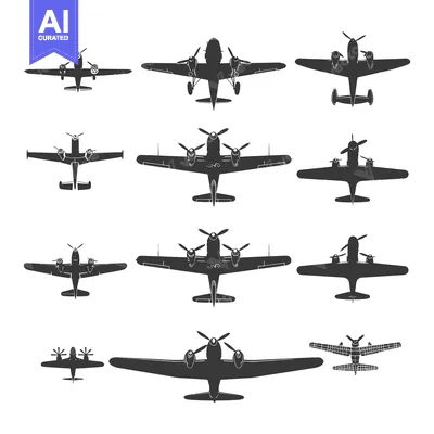 Aset desain premium: Collection of Airplane Silhouettes Viewed from Below