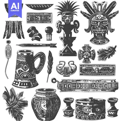 Aset desain premium: Collection of Ancient Aztec and Mayan Culture Artifacts