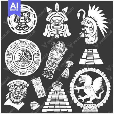 Aset desain premium: Collection of Ancient Aztec and Mayan Symbols and Designs