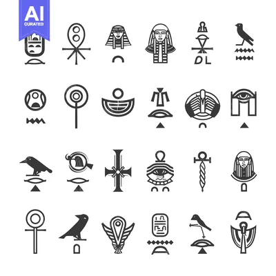 Aset desain premium: Collection of Ancient Egyptian Hieroglyphs and Symbols