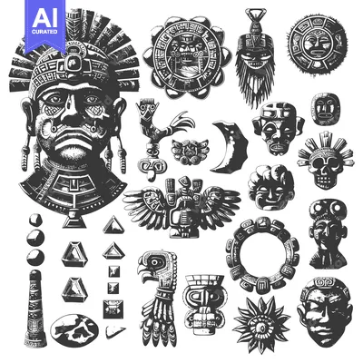 Aset premium populer: Collection of Ancient Mayan and Aztec Symbols and Statues