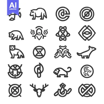 Aset desain premium: Collection of Animal and Abstract Line Art Icons