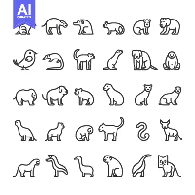 Popular premium asset: Collection of Animal Outline Icons in Black and White