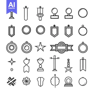 Aset desain premium: Collection of Award and Achievement Symbols in Black and White