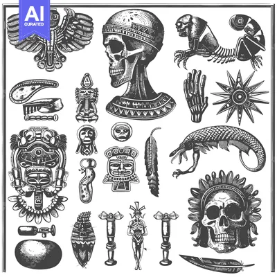 Premium design asset: Collection of Aztec and Mayan Culture-Inspired Illustrations
