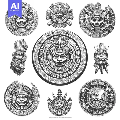 Aset premium populer: Collection of Aztec and Mayan Deity Masks with Intricate Designs