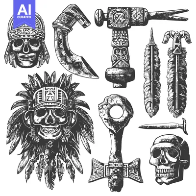 Aset desain premium: Collection of Aztec and Mayan Inspired Illustrations