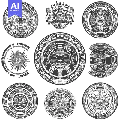 Aset premium populer: Collection of Aztec Calendar and Sun Symbols