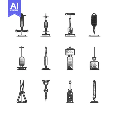 Aset premium populer: Vintage medical tools and instruments illustration set.