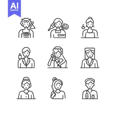 Aset desain premium: Diverse Professions - A Collection of Line Art Icons.