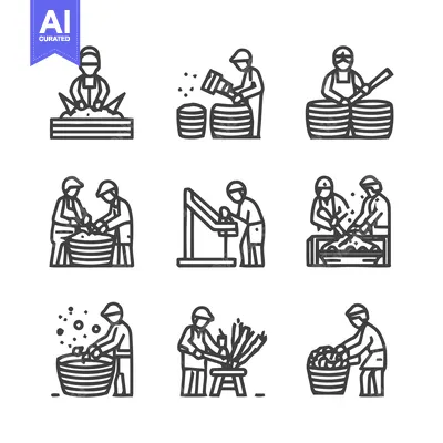 Premium design asset: Artisan Craftsmanship - A Collection of Line Art Illustrations.