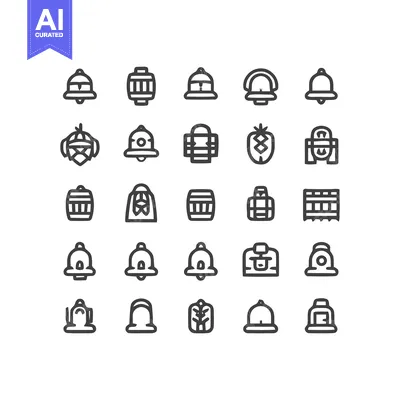 Aset desain premium: Collection of various bell-shaped icons in a minimalist style.