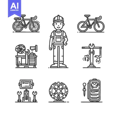 Aset desain premium: Bicycle Repair Shop - Mechanic, Tools, and Bikes in Vector Illustratio