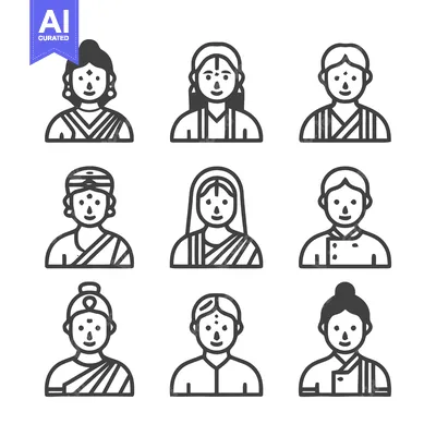 Indian people icons representing diverse cultural backgrounds and trad