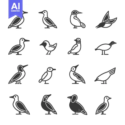Premium design asset: Collection of Bird Icons in Black and White Outline Style