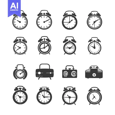Popular premium asset: Collection of Black and White Alarm Clock and Timer Icons