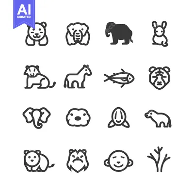 Aset premium populer: Collection of Black and White Animal Icons
