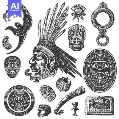 Popular premium asset: Collection of Black and White Aztec-Style Illustrations