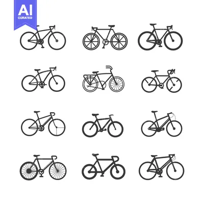 Collection of Black and White Bicycle Silhouette Icons