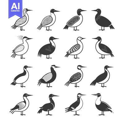 Premium design asset: Collection of Black and White Bird Silhouettes