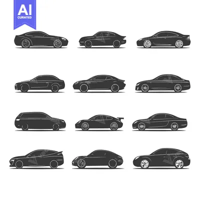 Collection of Black and White Car Silhouettes in Side View