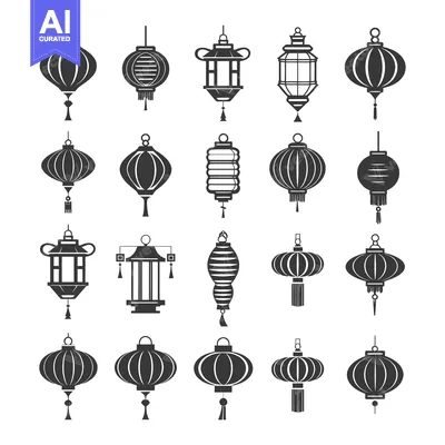 Premium design asset: Collection of Black and White Chinese Lanterns