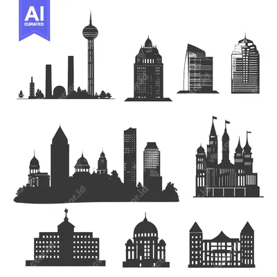 Aset premium populer: Collection of Black and White City Skyline Silhouettes