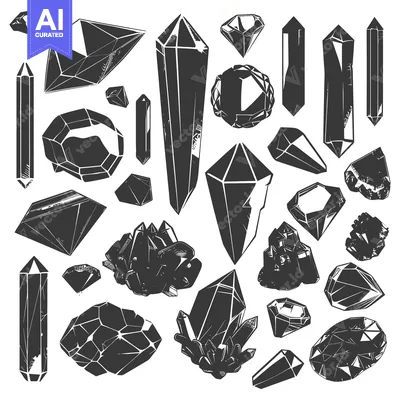 Aset desain premium: Collection of Black and White Crystal Shapes