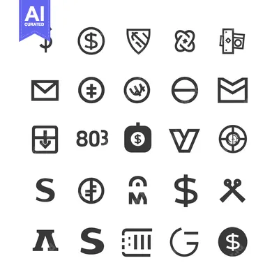 Aset desain premium: Collection of Black and White Currency Icons